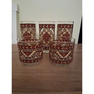 Vintage AZTEC Southwest Drinking Glass. Lot Of 5